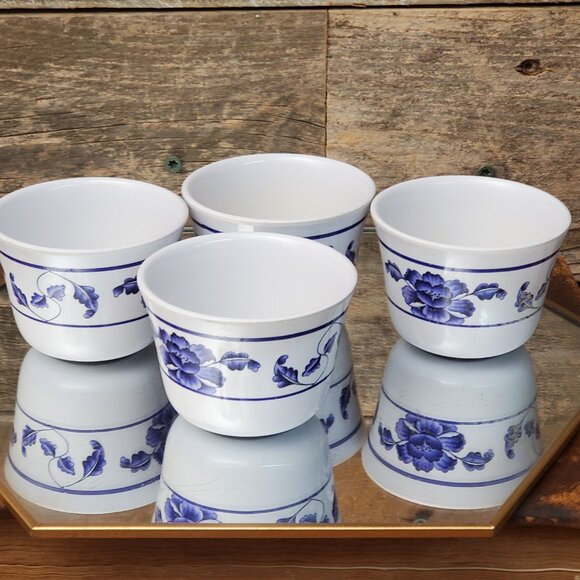 Blue Lotus Melamine Asian Tea Cups - Set of 4 - Picture 4 of 8